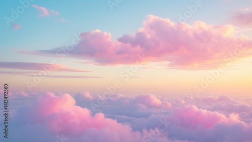 Fototapeta Naklejka Na Ścianę i Meble -  Joyful background of a morning sky at sunset with gentle pink clouds and yellow shades