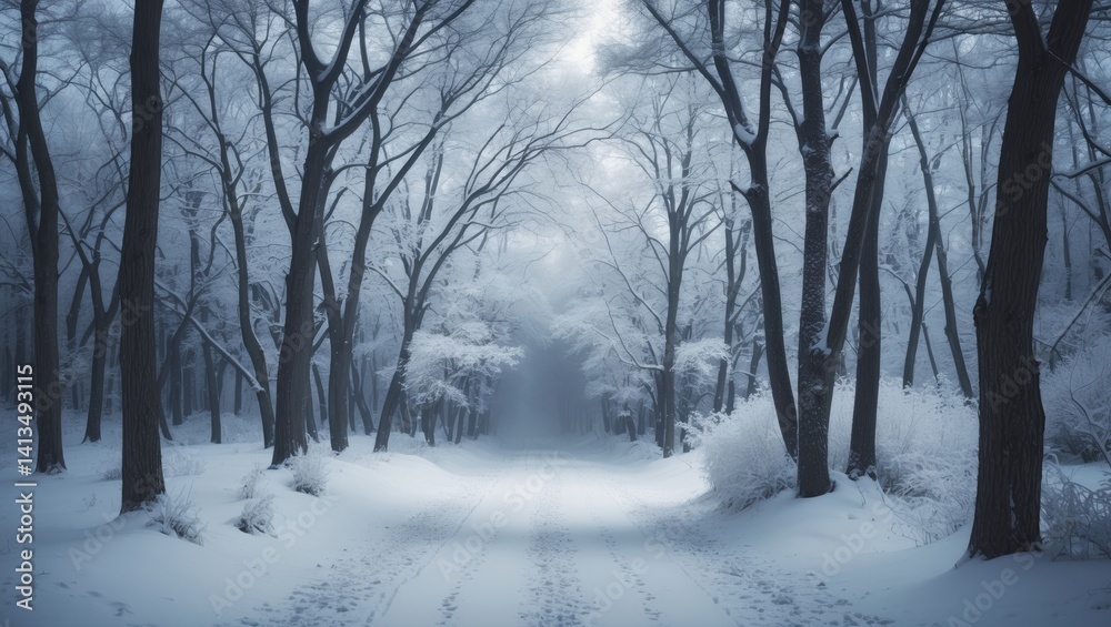 Snow-laden trees in a temperate deciduous forest. Snow-laden trees in a temperate deciduous forest.