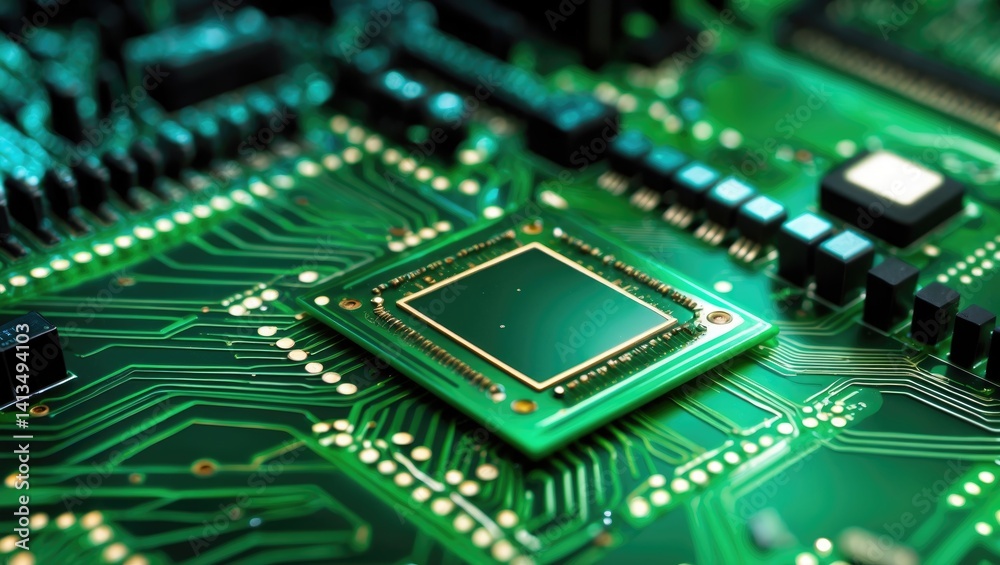 An elaborate image showcasing a small microchip circuit board. An elaborate image showcasing a small microchip circuit board.