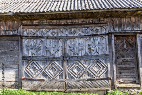 Romania, Transylvania, Carpathian Mountains. Bucovina. Aspra side wood wall of barn. photo
