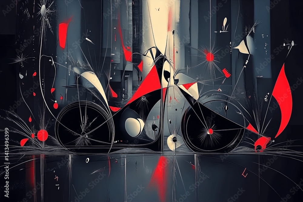 Motocykl abstrakcja styl Miro inspirowane surrealistycznym malarzem grafika Generative AI