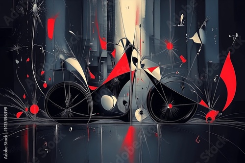 Motocykl abstrakcja styl Miro inspirowane surrealistycznym malarzem grafika Generative AI	
