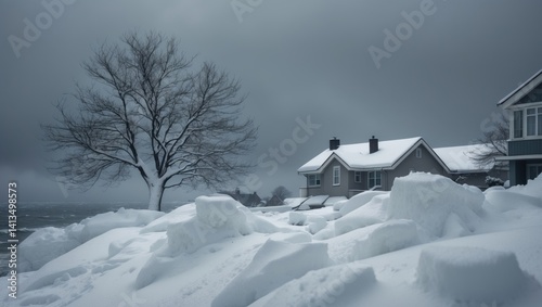 A powerful gust from the ocean swept in and blanketed the seaside homes with snow.