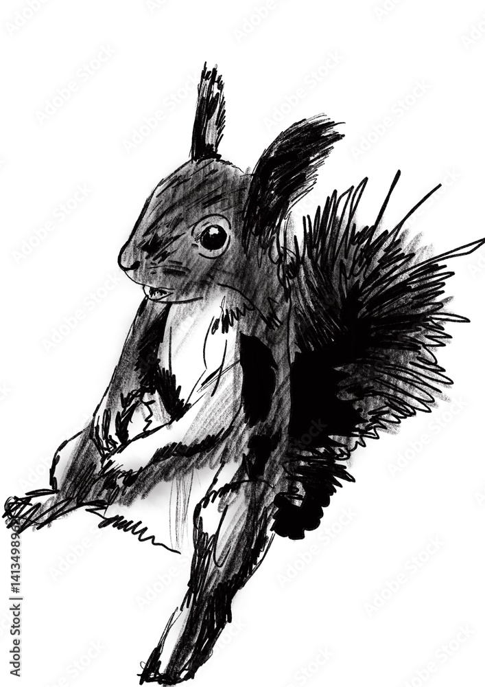 Sketch of a squirrel. Illustration on white background.