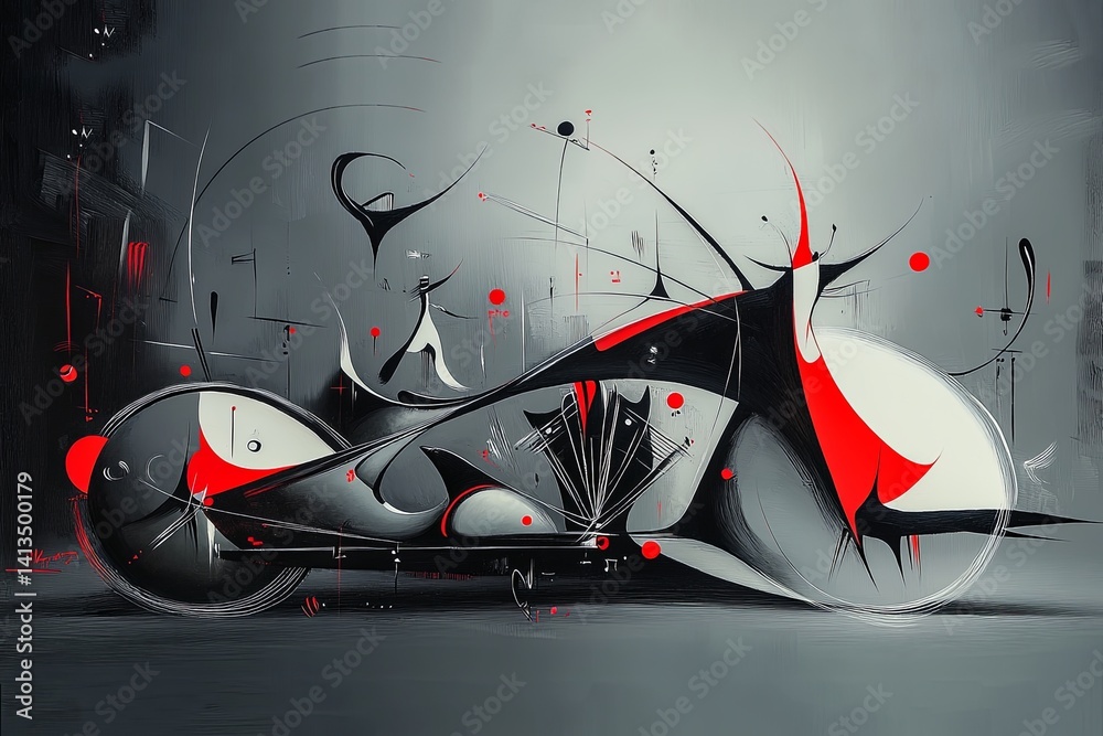 Motocykl abstrakcja styl Miro inspirowane surrealistycznym malarzem grafika Generative AI