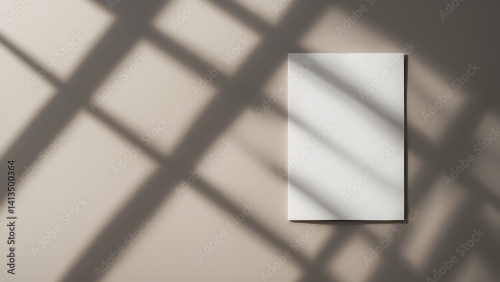 Empty gray rectangle mockup for poster or business card with shadows on a soft backdrop.