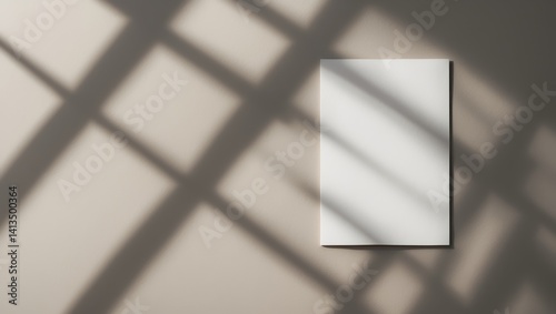 Obraz na płótnie Empty gray rectangle mockup for poster or business card with shadows on a soft backdrop. w salonie