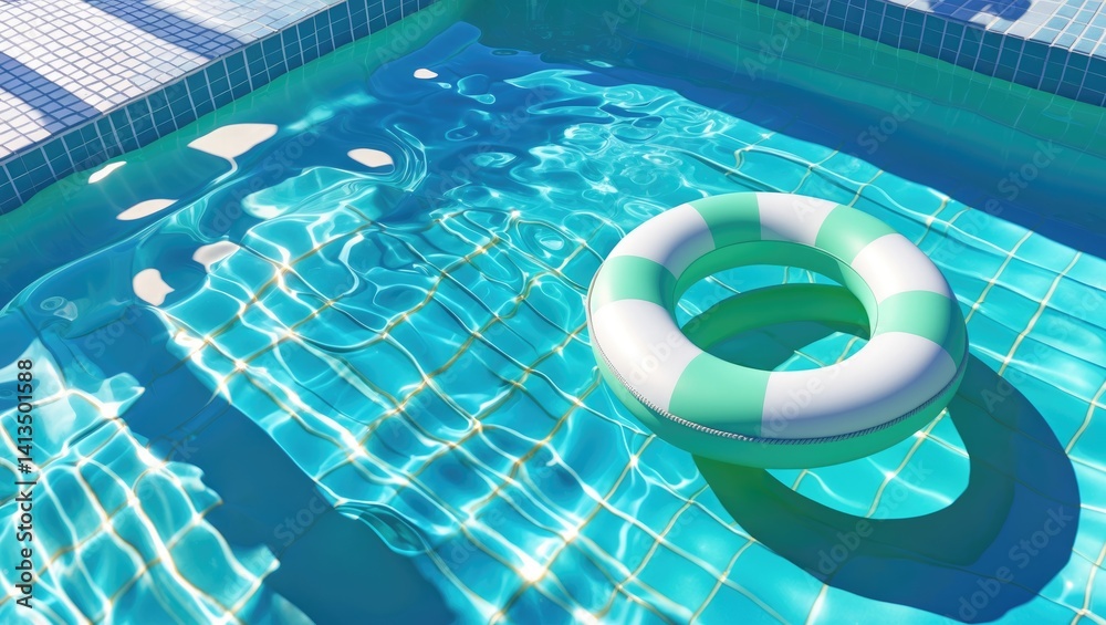Floating pool ring in a cool blue swimming pool with water shadows