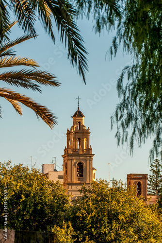 Church bell tower on the skyline, Valencia, Spain.