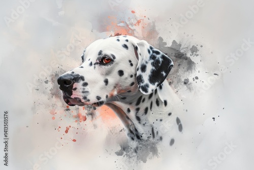 Artistic dalmatian portrait on abstract splash