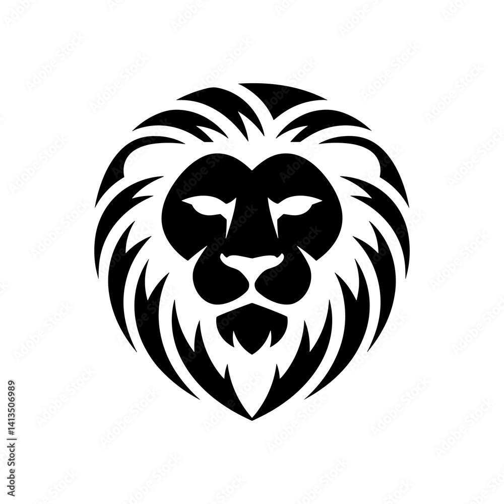 Obraz premium Lion head vector logo, Wild roaring lion king head tattoo set, Front and side view predator face, minimal lions heads icon black and white ink sketch silhouettes design, Eps, Ai, Svg format