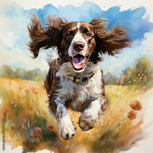 english springer spaniel running in a field