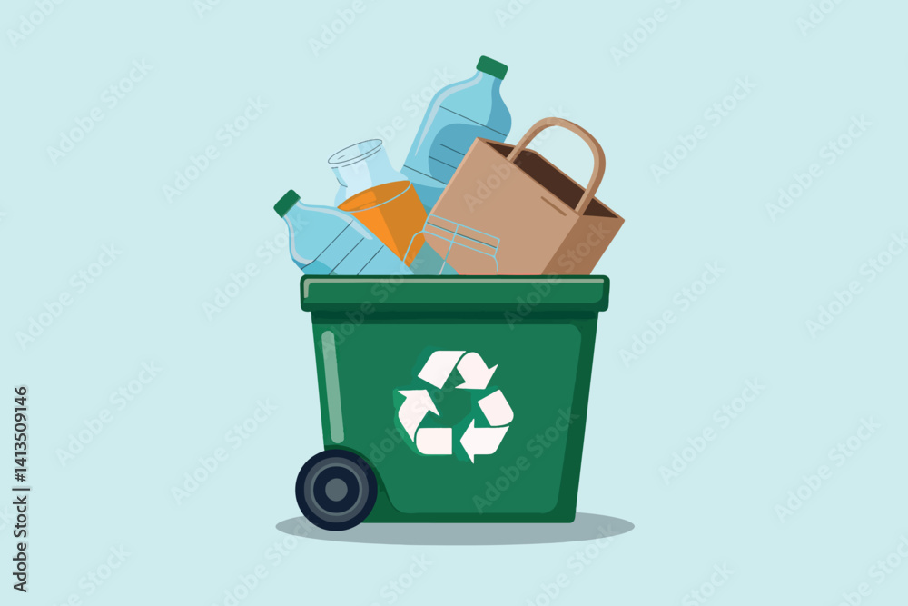 Recycling bin with recycling symbol, environment concept