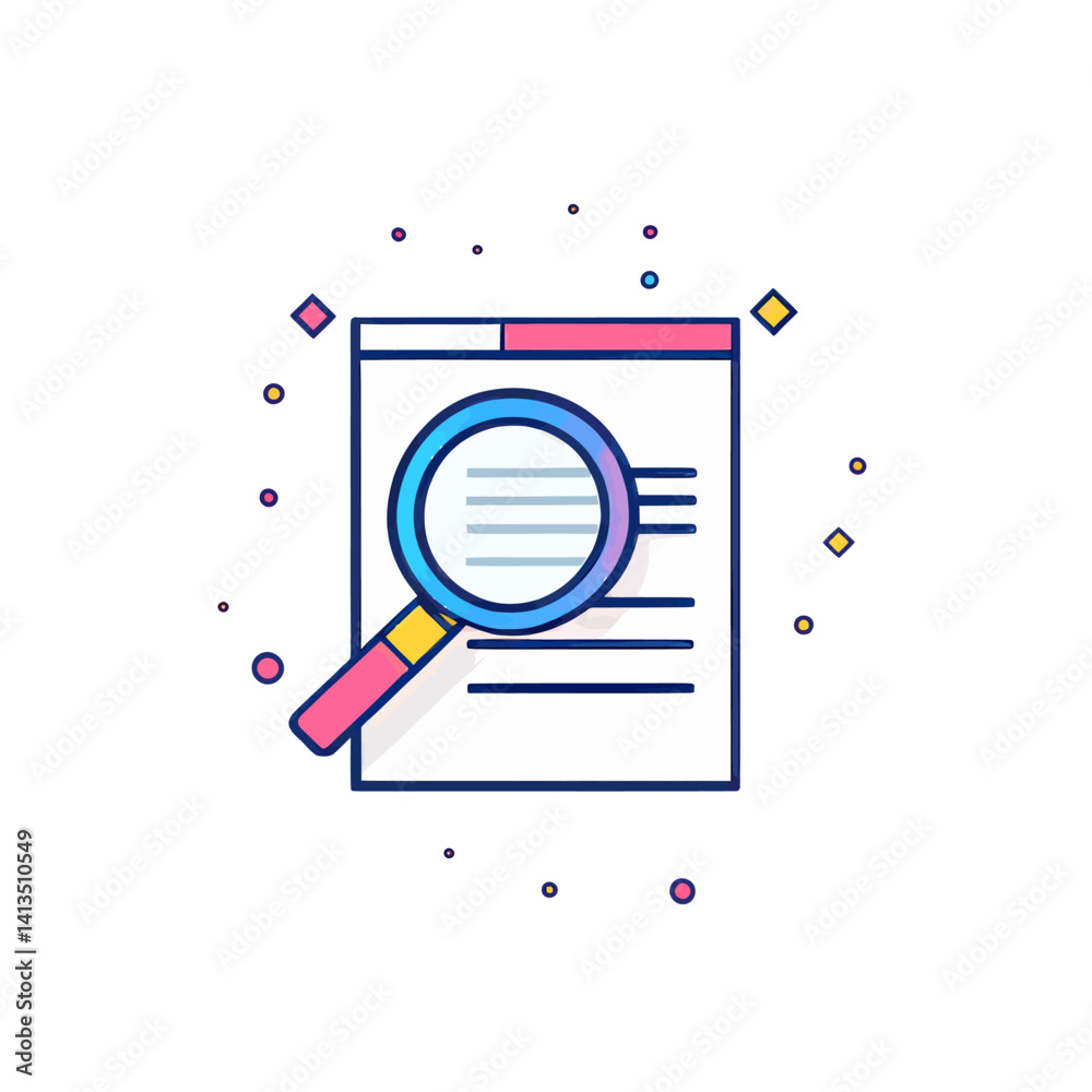 A flat design illustration shows a piece of paper under a magnifying glass, symbolizing the search for a specific article A flat design illustration shows a piece of paper under a magnifying glass, symbolizing the search for a specific article