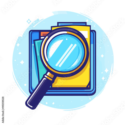 The image of a magnifying glass on paper represents searching a document
