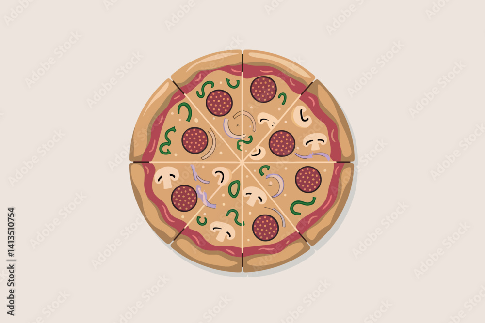 Vector illustration of a pizza, fast food concept