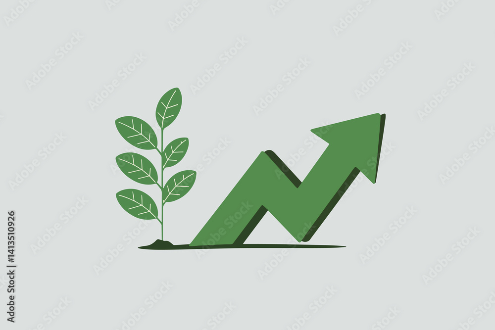 Plant next to an arrow, business and growth concept