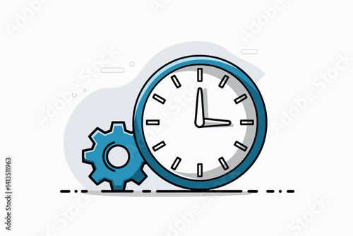 Clock next to a gear, time management and business concept