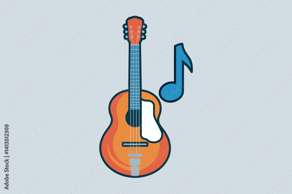 Guitar with musical note beside, music concept