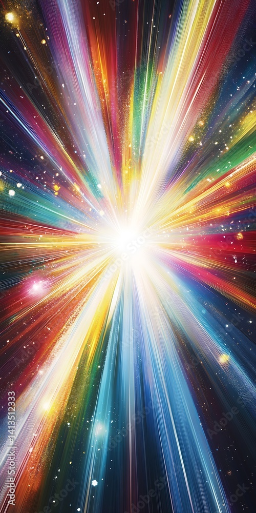 Vibrant burst of colors radiating outward creating a stunning visual spectacle set against a cosmic backdrop : Generative AI