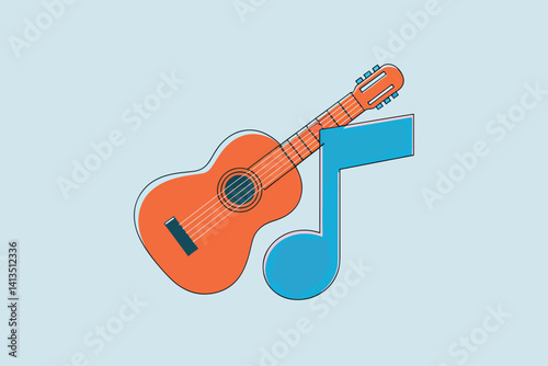 Guitar with musical note beside, music concept