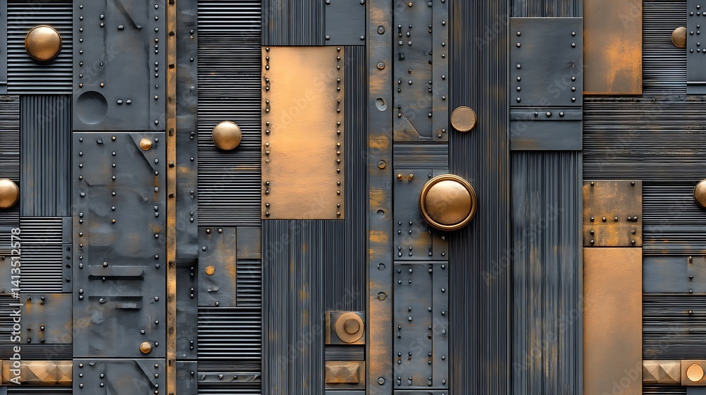 Industrial textured background showcasing a mix of metallic elements in shades of blue and copper for a modern look : Generative AI