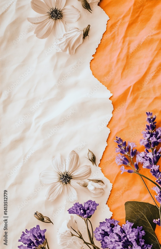 Charming Floral Arrangement with White and Purple Flowers Against a Colorful Background : Generative AI