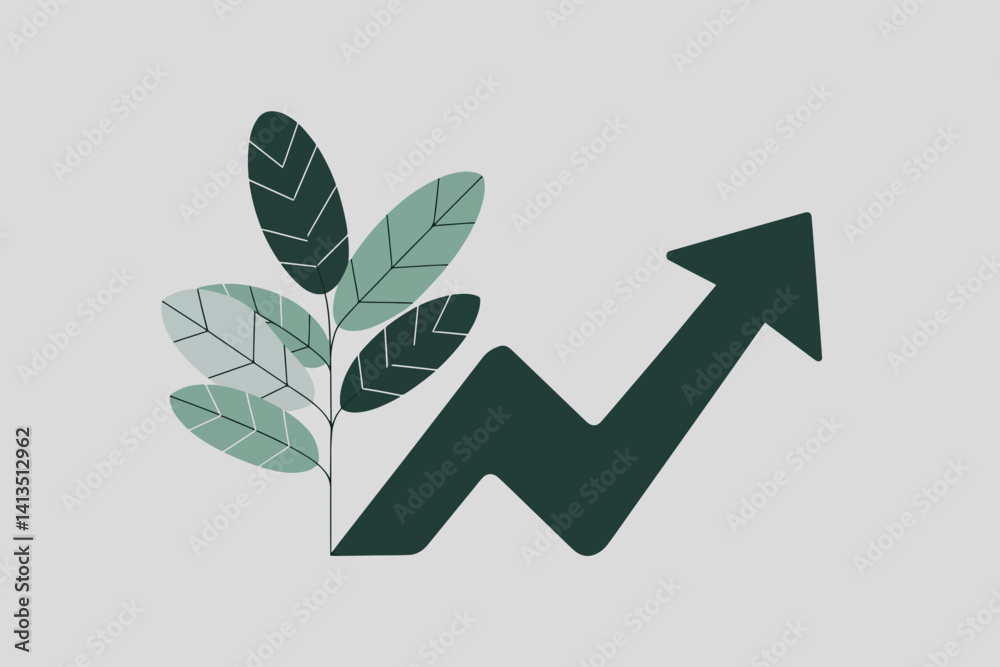Plant next to an arrow, business and growth concept