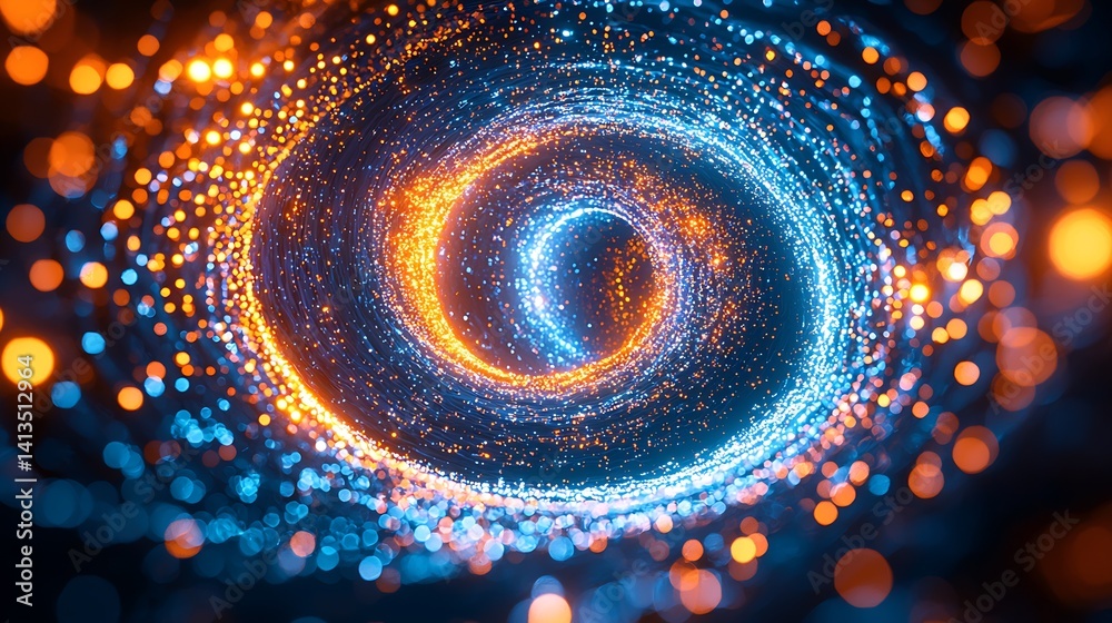 A Colorful Abstract Spiral Galaxy Design with Blue and Orange Glow Effects : Generative AI