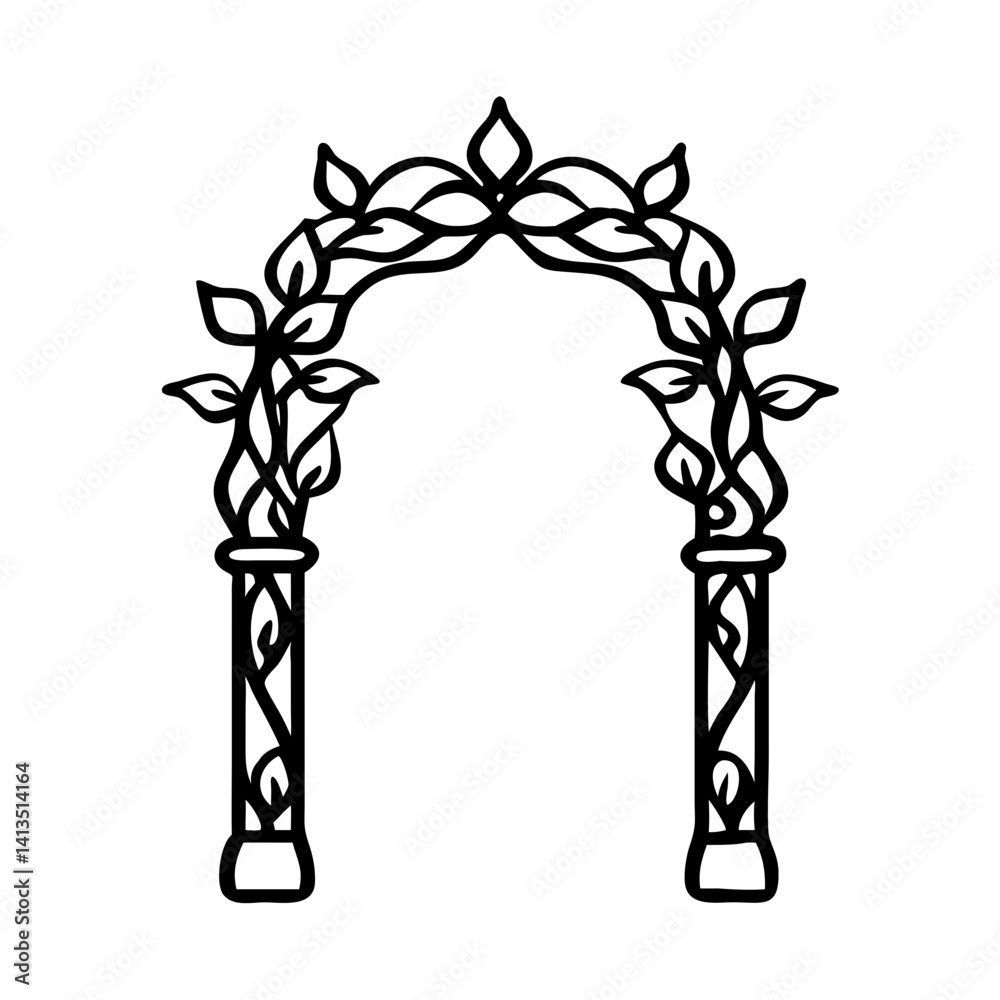 Obraz premium Elegant garden arch icon with intertwined leaves, decorative concept