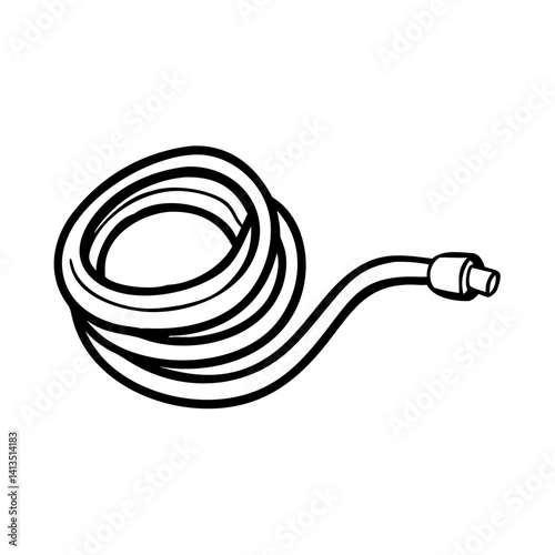 Garden hose icon in coil shape, essential outdoor toolkit concept