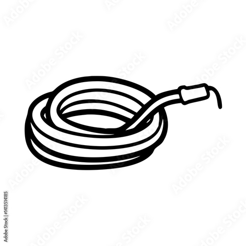 Garden hose icon coiled, practical gardening concept