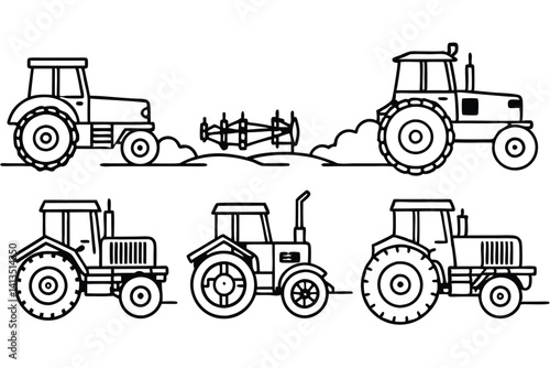 Farm Tractor Tilling Icons for Agriculture Projects