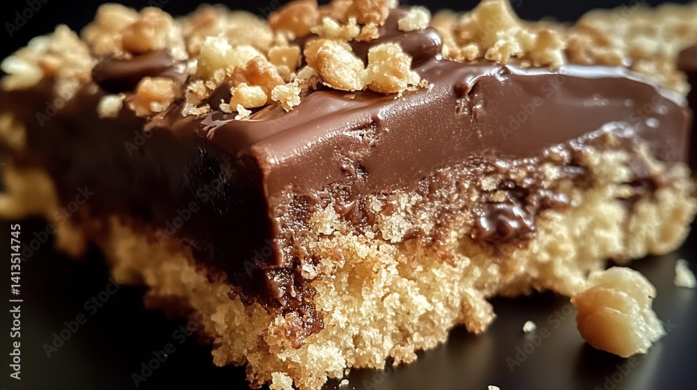 Deliciously rich chocolate dessert slice topped with crunchy nuts showcasing layers of sweet indulgence : Generative AI