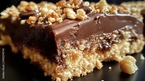 Obraz na płótnie Deliciously rich chocolate dessert slice topped with crunchy nuts showcasing layers of sweet indulgence : Generative AI w salonie