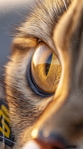 Close-Up of a Cat's Eye Showcasing Stunning Detail and Depth with Golden Hues and Fascinating Reflections : Generative AI