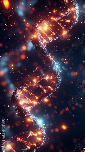 Detailed DNA Structure with Glowing Elements Representing Genetic Information and Molecular Biology : Generative AI