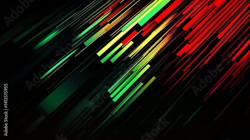 Obraz na płótnie Vibrant Abstract Background of Colorful Lines Creating a Dynamic Motion Effect in Green Red and Yellow : Generative AI w salonie