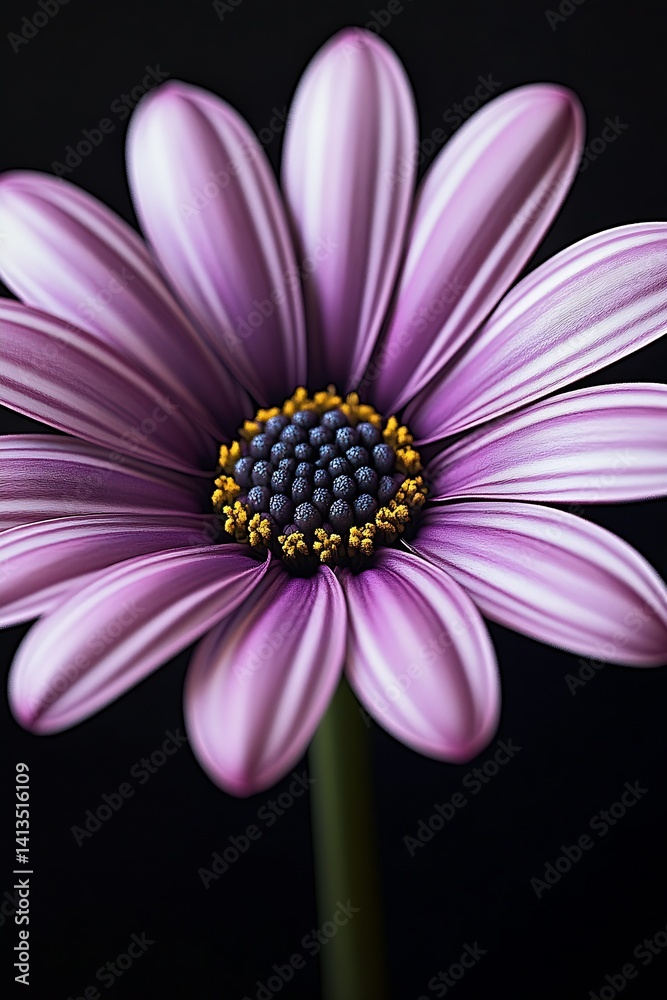 Vibrant purple flower showcasing intricate petal details on a dark backdrop emphasizing its natural beauty : Generative AI