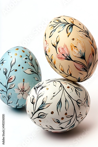 Obraz na płótnie Hand-painted decorative Easter eggs featuring floral designs in pastel colors perfect for spring celebrations : Generative AI w salonie