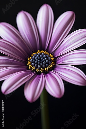 Obraz na płótnie Vibrant purple flower showcasing intricate petal details on a dark backdrop emphasizing its natural beauty : Generative AI w salonie