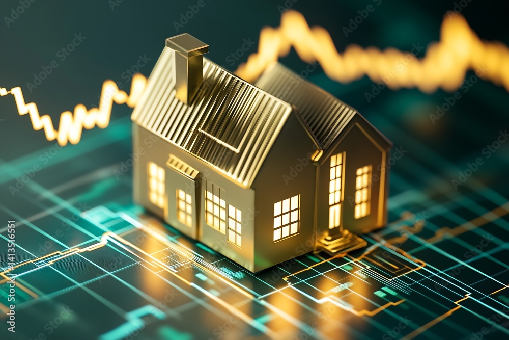 Stylish Golden House Model Representing Real Estate Trends and Market Growth : Generative AI
