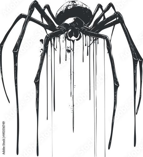A detailed illustration of a spider with a dripping effect, ideal for horror or nature themes.