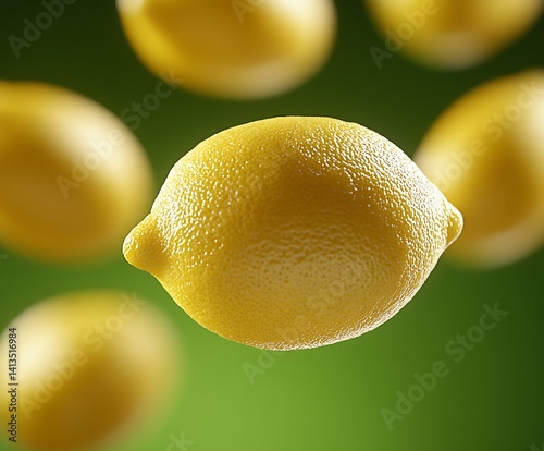 Fresh and Juicy Lemon Floating in Air with a Green Background for Culinary Inspiration : Generative AI