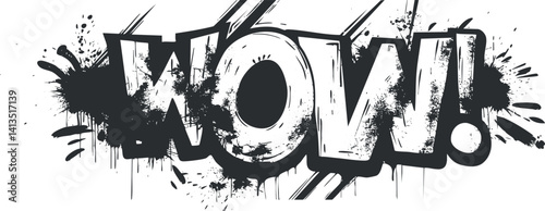 A bold graphic design featuring the word WOW in a dynamic and expressive style.