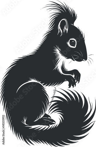 Stylized silhouette of a playful squirrel with a bushy tail and cute features.