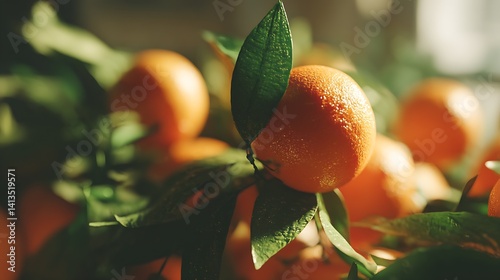 Obraz na płótnie Vibrant fresh oranges on tree branches showcasing nature's bounty and lush greenery : Generative AI w salonie