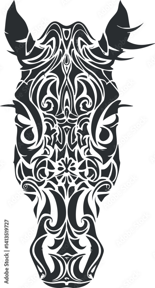 Fototapeta premium A decorative silhouette of a horse head showcasing intricate patterns and elegant design.