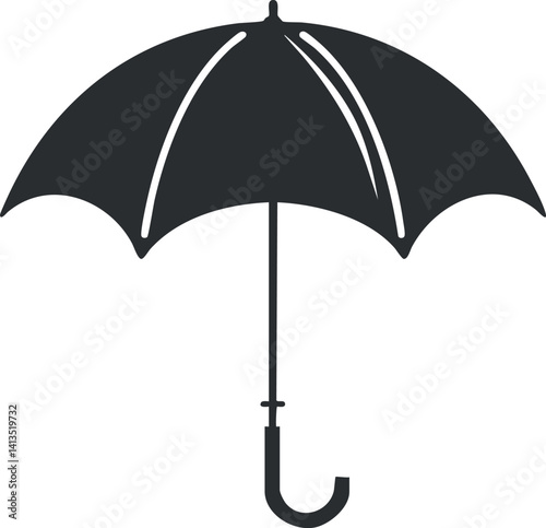 A simple black umbrella design symbolizing protection from rain and sun.