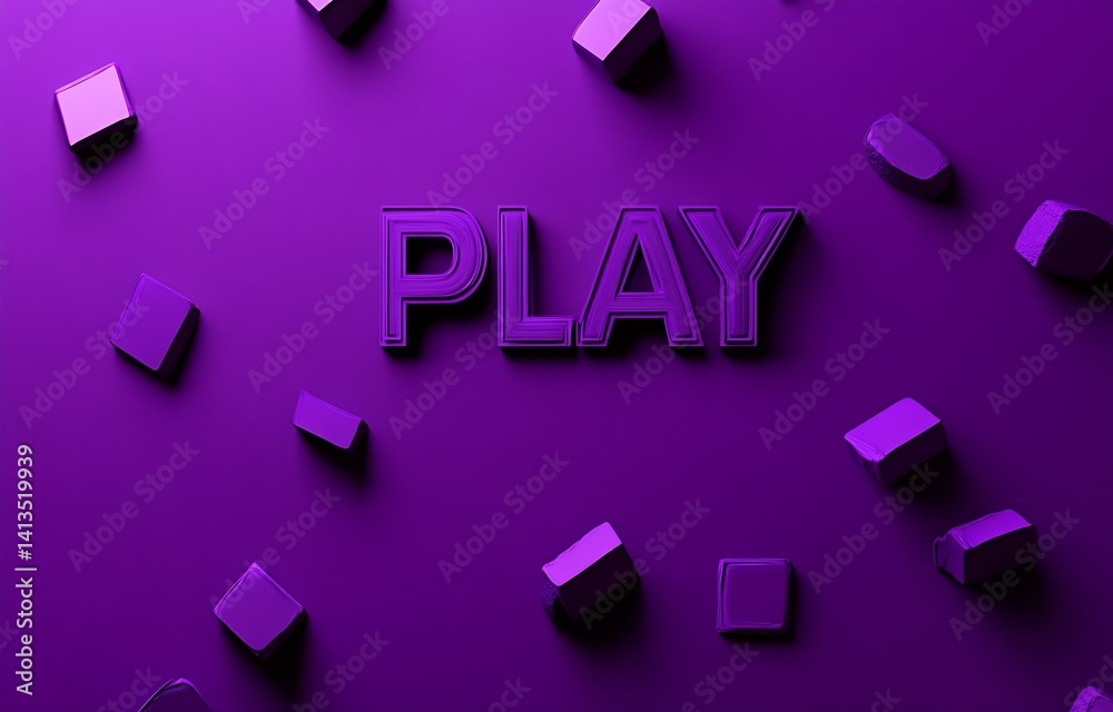 Vivid purple background with the word PLAY surrounded by colorful blocks for an engaging visual experience : Generative AI
